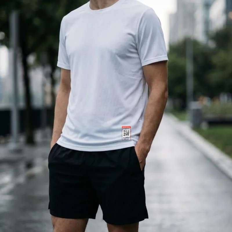 Camiseta com a etiqueta de emergência MoveID aplicada na barra (imagem ilustrativa)